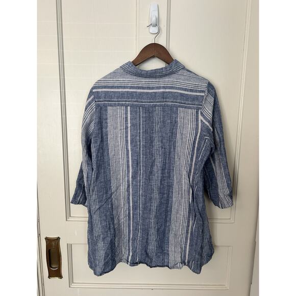 Soft Surroundings Linen Blend Striped Collared Blouse Womens Size XL Blue White - Picture 3 of 8
